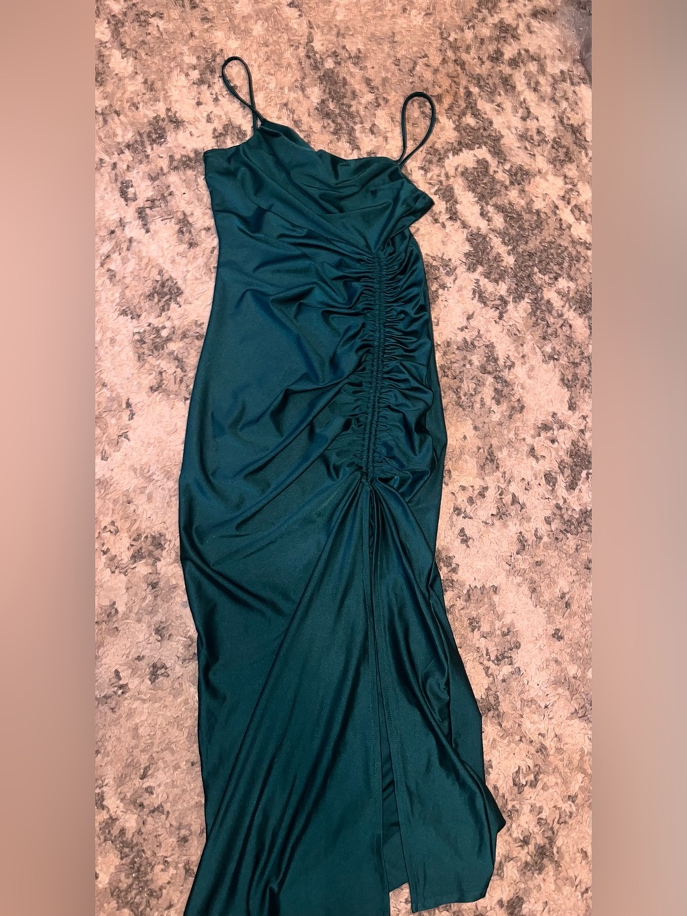 Ruched Satin Dress in Dark Teal
